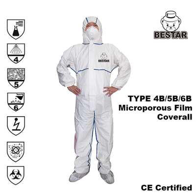 CE аттестовал устранимый не-сплетенный тип coverall 4B/5B/6B microporous с голубым связанным швом для фармацевтических промышленностей