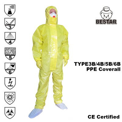 Прозодежды TYPE3B/4B/5B/6B желтых устранимых химических Coveralls биологические